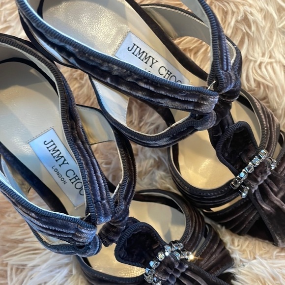 NEW | JIMMY CHOO Krissy 100 Embellished Velvet Sandal Heels Dark Mink | 37 | 6.5 - Picture 7 of 15